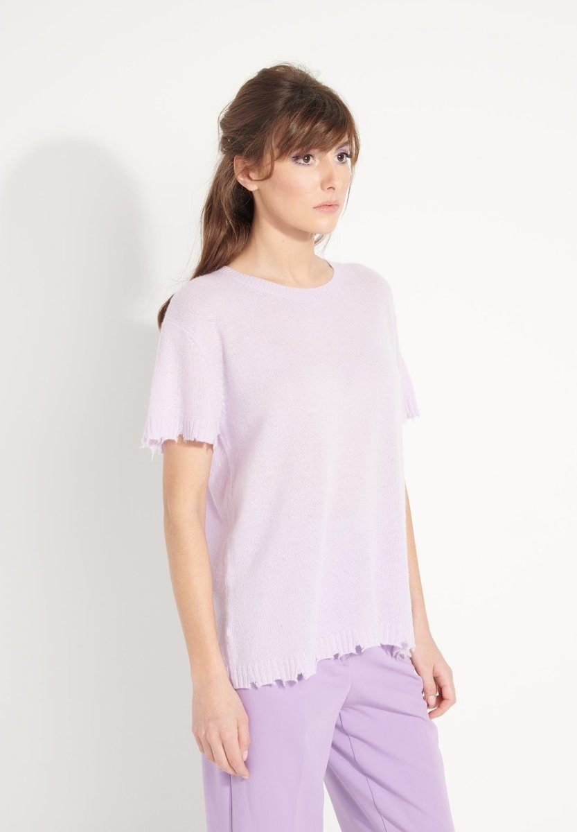 T-shirt col rond cachemire lilas femme - AVA 6