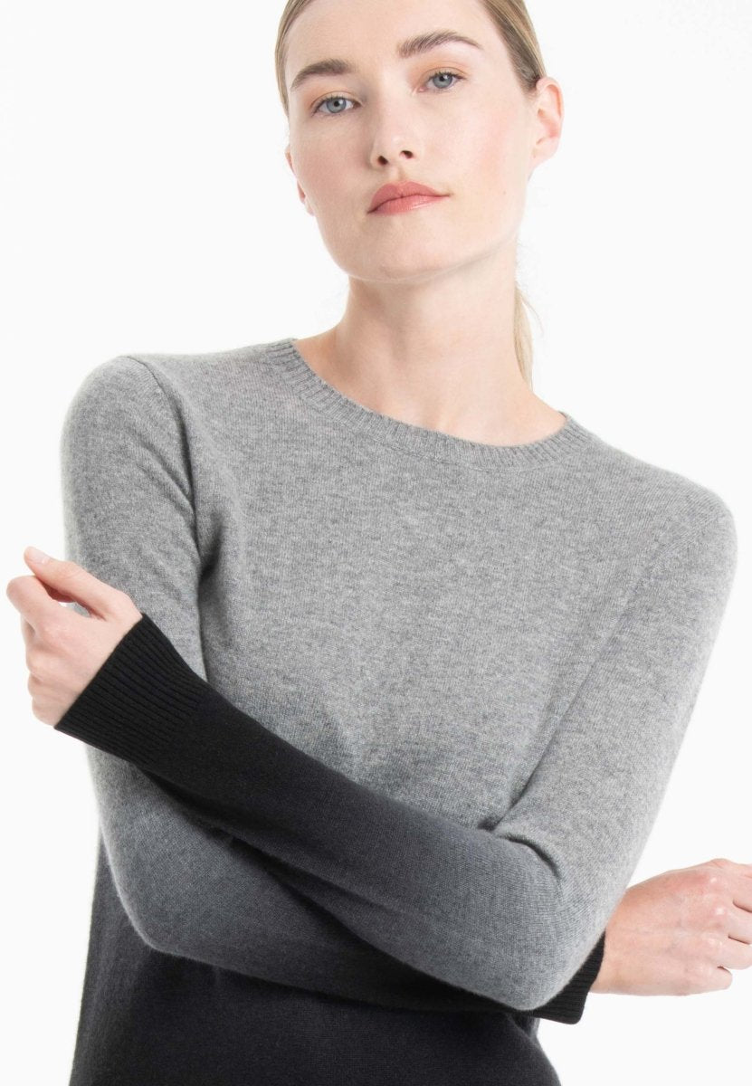 Pull col rond cachemire gris souris/noir femme - MIA 8B