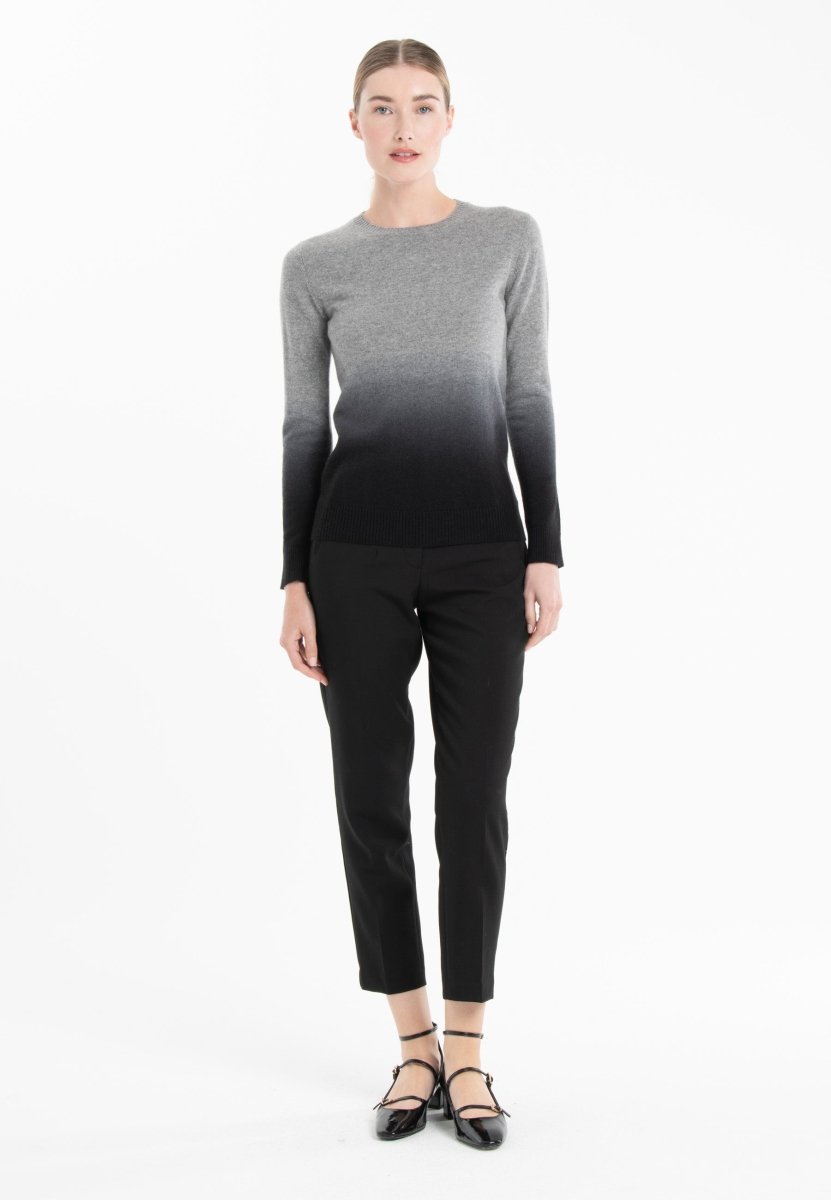 Pull col rond cachemire gris souris/noir femme - MIA 8B