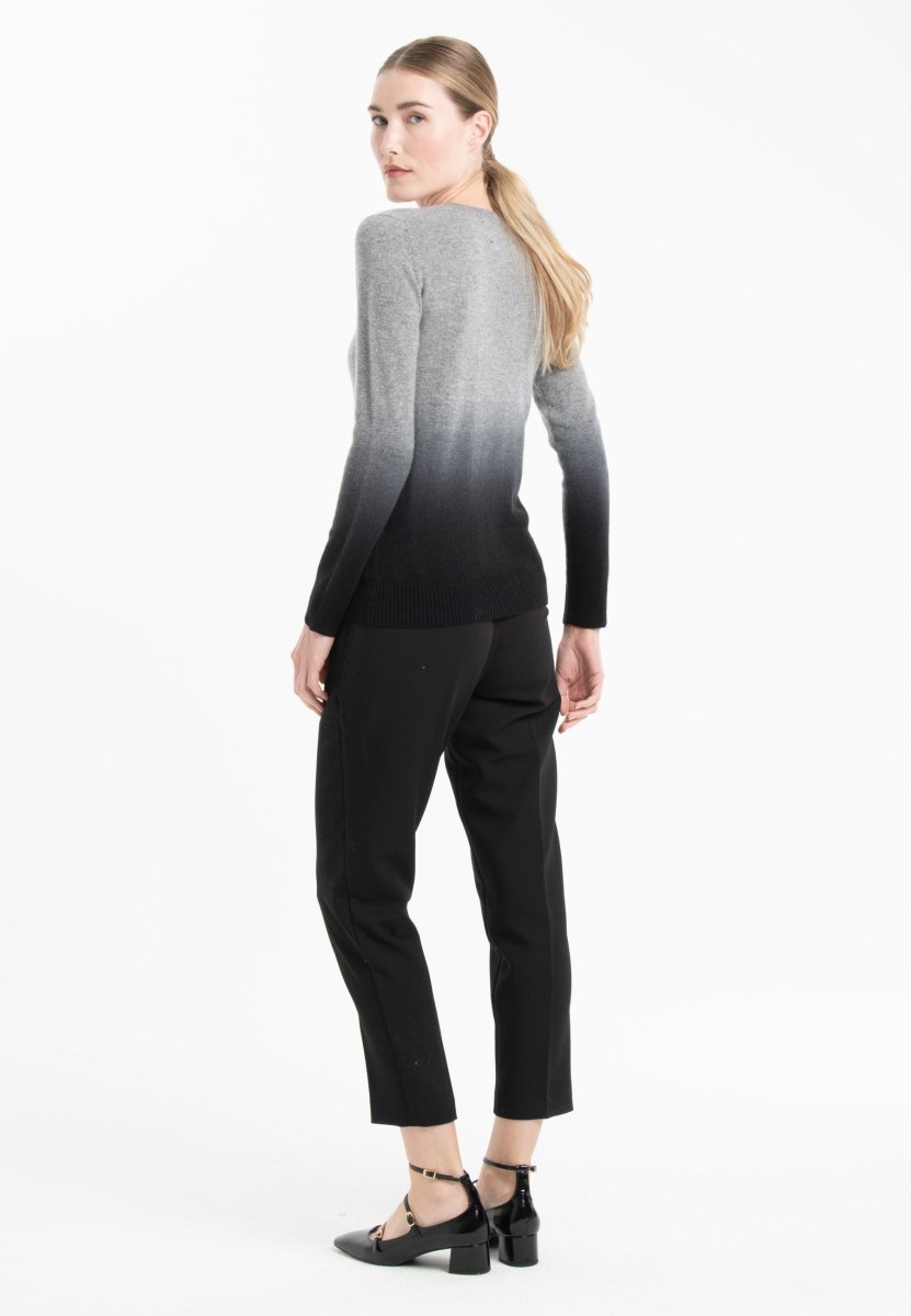 Pull col rond cachemire gris souris/noir femme - MIA 8B