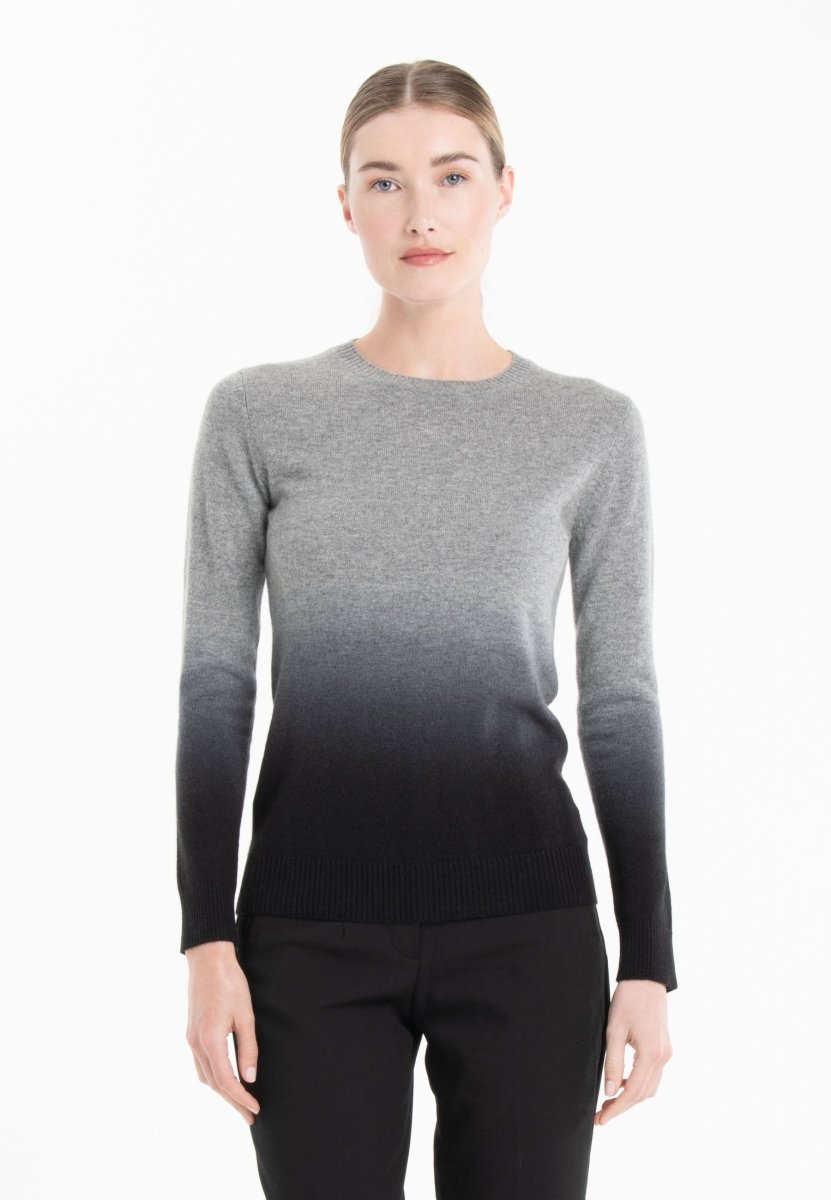 Pull col rond cachemire gris souris/noir femme - MIA 8B